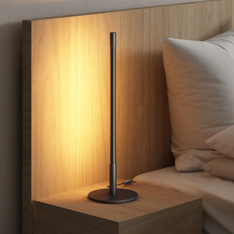 Black Plumb Rod LED Night Light: Sleek Bedside Table Lamp with Warm/White Light