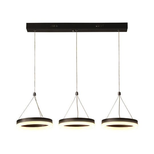 Modern Circular Acrylic Pendant with 3 Black LED Heads - Multi Light Ceiling Fixture