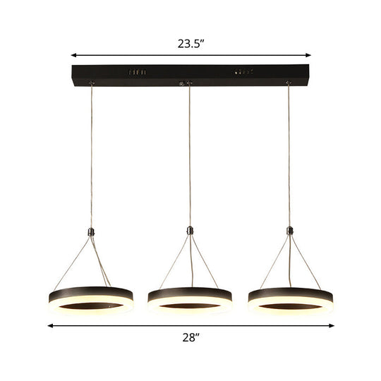 Modern Circular Acrylic Pendant with 3 Black LED Heads - Multi Light Ceiling Fixture