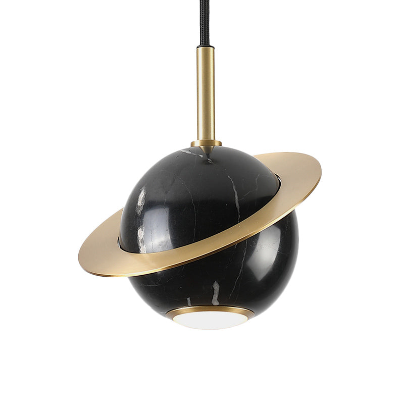 Mini Planet Kitchen Pendant in Green/White/Black-Brass: Modern Ceiling Lamp with Marble and 1 Bulb