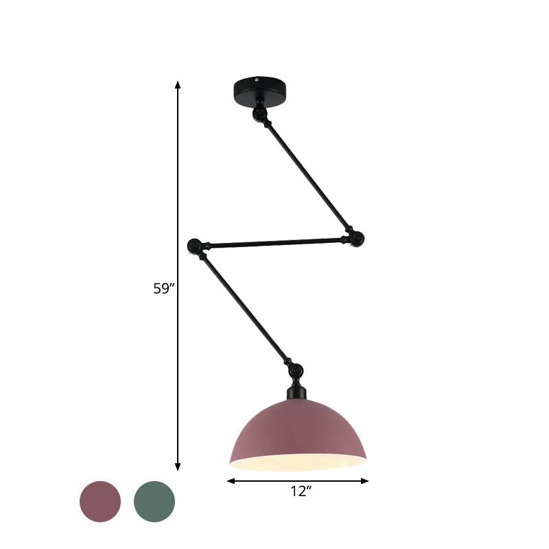 Macaron Iron Swing Arm Suspension Pendant Light with Green/Red Bowl Shade - Perfect for Dining Tables