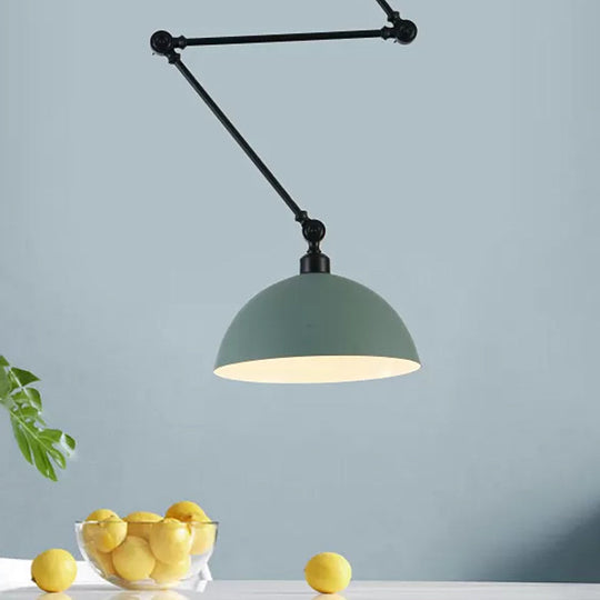 Macaron Iron Swing Arm Suspension Pendant Light with Green/Red Bowl Shade - Perfect for Dining Tables