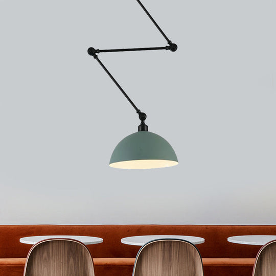 Macaron Iron Swing Arm Suspension Pendant Light with Green/Red Bowl Shade - Perfect for Dining Tables