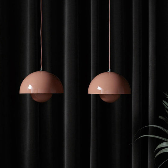 Iron Pendant Lamp with Colored Dome and Inner Diffuser for Dining Table - Pink/Green/Yellow