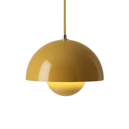 Iron Pendant Lamp with Colored Dome and Inner Diffuser for Dining Table - Pink/Green/Yellow