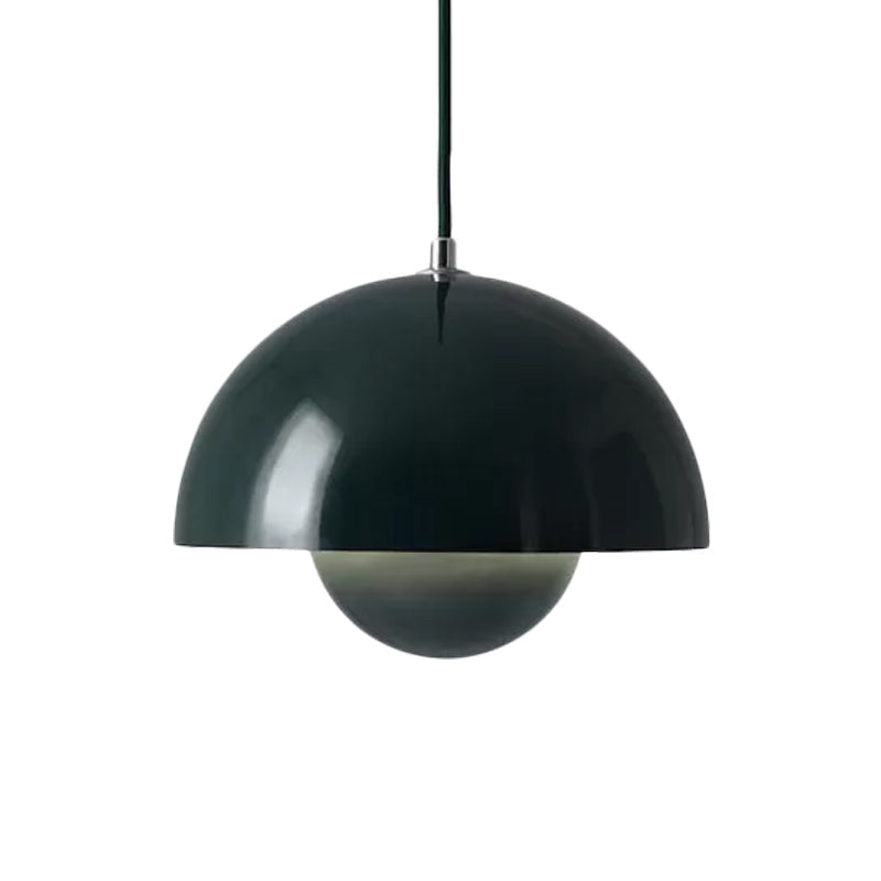 Iron Pendant Lamp with Colored Dome and Inner Diffuser for Dining Table - Pink/Green/Yellow