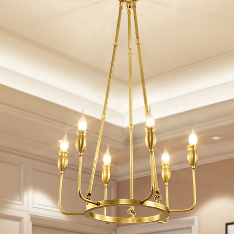 Colonial Gold Metal Chandelier Pendant Light - 6/8 Bulb Candle Ceiling Fixture for Dining Room