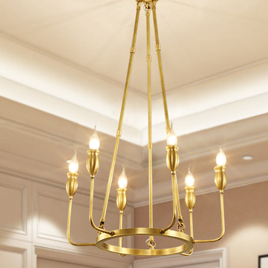 Colonial Gold Metal Chandelier Pendant Light - 6/8 Bulb Candle Ceiling Fixture for Dining Room