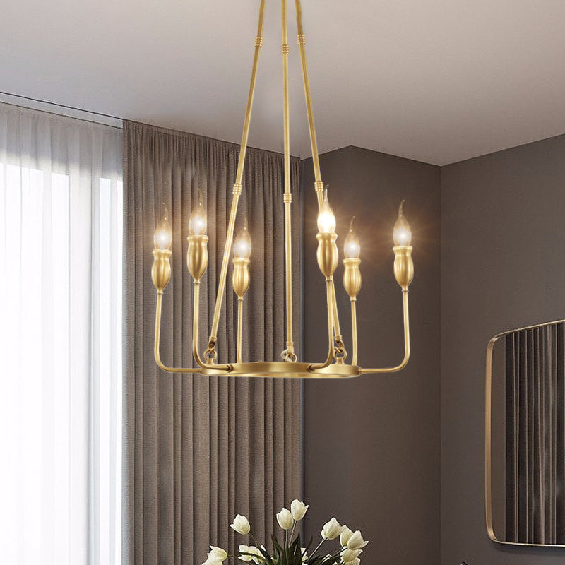Colonial Gold Metal Chandelier Pendant Light - 6/8 Bulb Candle Ceiling Fixture for Dining Room