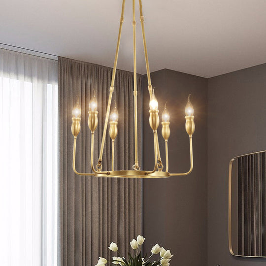 Colonial Gold Metal Chandelier Pendant Light - 6/8 Bulb Candle Ceiling Fixture for Dining Room