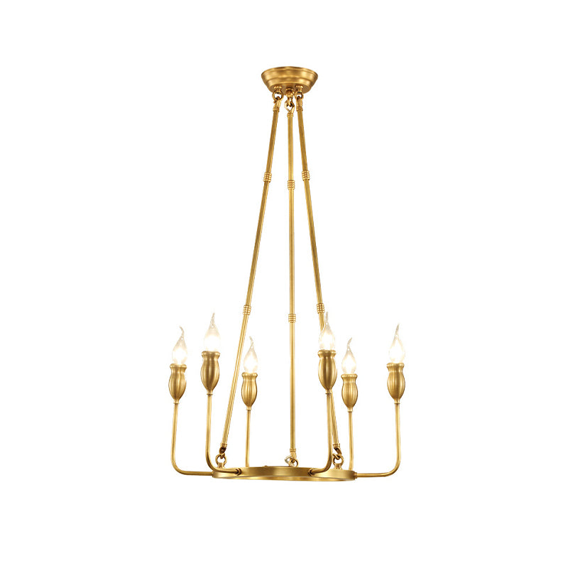 Colonial Gold Metal Chandelier Pendant Light - 6/8 Bulb Candle Ceiling Fixture for Dining Room