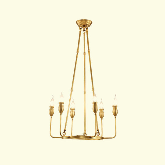 Colonial Gold Metal Chandelier Pendant Light - 6/8 Bulb Candle Ceiling Fixture for Dining Room