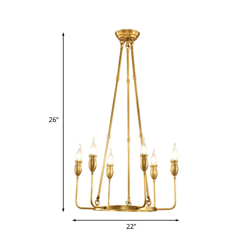 Colonial Gold Metal Chandelier Pendant Light - 6/8 Bulb Candle Ceiling Fixture for Dining Room