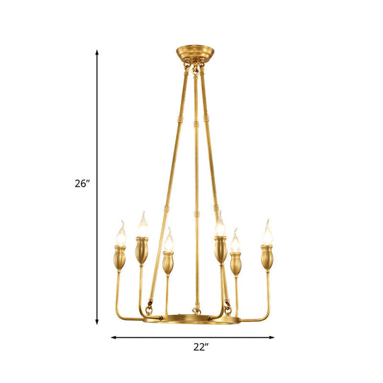 Colonial Gold Metal Chandelier Pendant Light - 6/8 Bulb Candle Ceiling Fixture for Dining Room