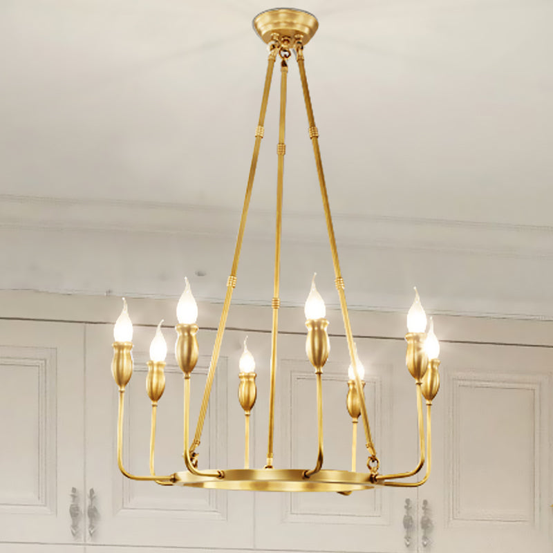 Colonial Gold Metal Chandelier Pendant Light - 6/8 Bulb Candle Ceiling Fixture for Dining Room