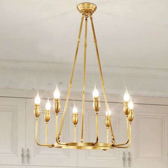 Colonial Gold Metal Chandelier Pendant Light - 6/8 Bulb Candle Ceiling Fixture for Dining Room