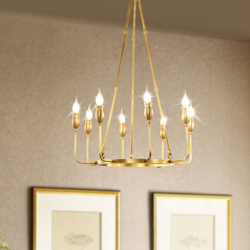 Colonial Gold Metal Chandelier Pendant Light - 6/8 Bulb Candle Ceiling Fixture for Dining Room