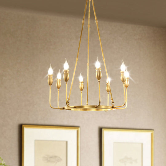 Colonial Gold Metal Chandelier Pendant Light - 6/8 Bulb Candle Ceiling Fixture for Dining Room