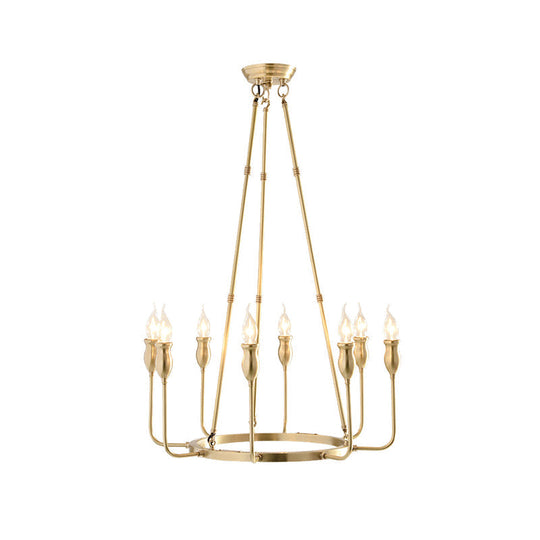Colonial Gold Metal Chandelier Pendant Light - 6/8 Bulb Candle Ceiling Fixture for Dining Room