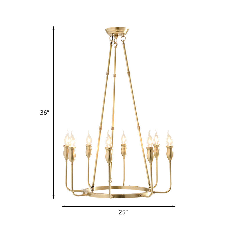 Colonial Gold Metal Chandelier Pendant Light - 6/8 Bulb Candle Ceiling Fixture for Dining Room