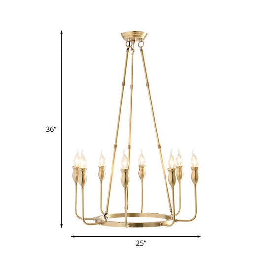 Colonial Gold Metal Chandelier Pendant Light - 6/8 Bulb Candle Ceiling Fixture for Dining Room