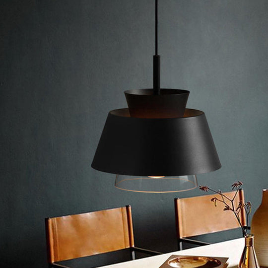 Minimalist 2-Tier Iron Hanging Pendant Light with Transparent Glass Shade - Black/White Ceiling Lamp