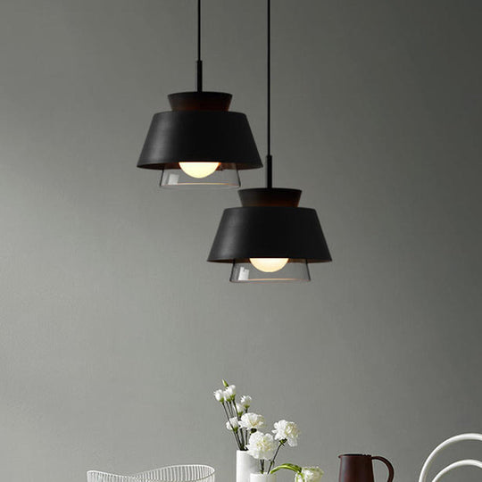 Minimalist 2-Tier Iron Hanging Pendant Light with Transparent Glass Shade - Black/White Ceiling Lamp