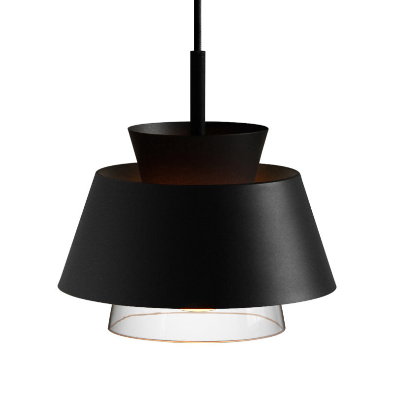 Minimalist 2-Tier Iron Hanging Pendant Light with Transparent Glass Shade - Black/White Ceiling Lamp