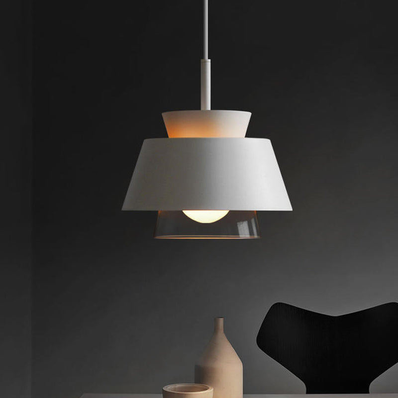 Minimalist 2-Tier Iron Hanging Pendant Light with Transparent Glass Shade - Black/White Ceiling Lamp