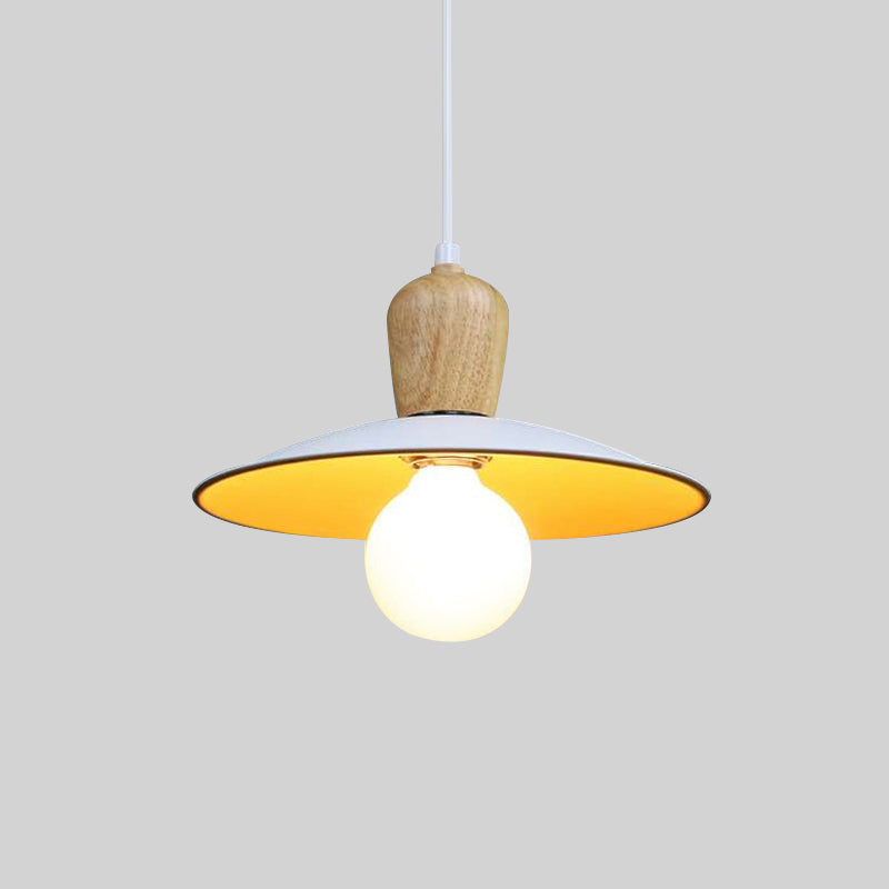 Nordic Flying Saucer Pendant Lamp - Single Bulb Pendulum Light in White/Black-Wood