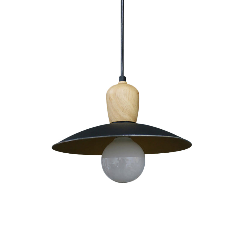Nordic Flying Saucer Pendant Lamp - Single Bulb Pendulum Light in White/Black-Wood