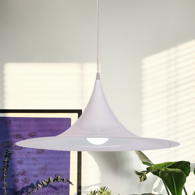 Minimalist White Trumpet Pendant Light – Aluminum 1 Bulb Hanging Ceiling Light for Dining Room