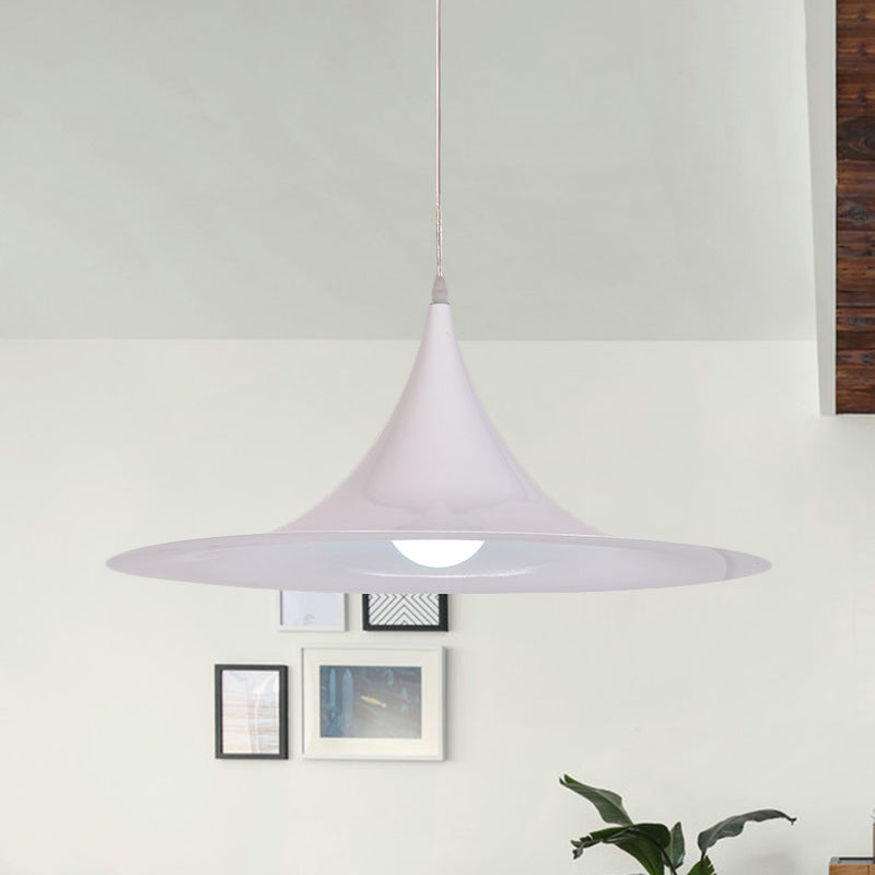 Minimalist White Trumpet Pendant Light – Aluminum 1 Bulb Hanging Ceiling Light for Dining Room