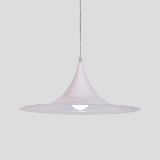 Minimalist White Trumpet Pendant Light – Aluminum 1 Bulb Hanging Ceiling Light for Dining Room