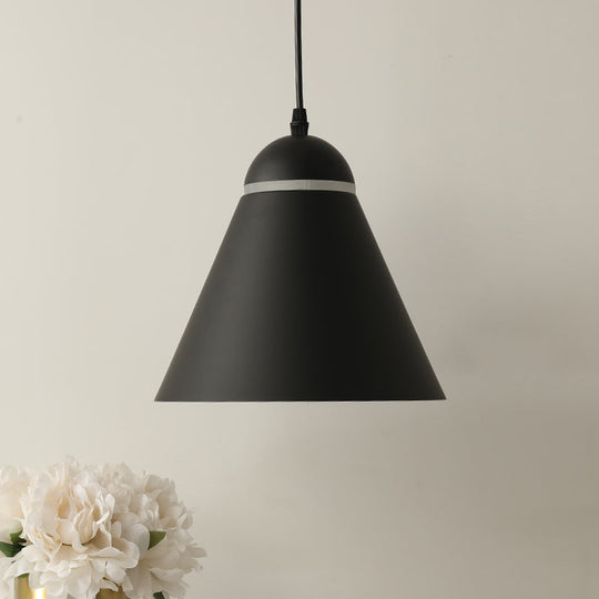 Sleek and Stylish Matte Black Metallic Cone Pendant Light Fixture with Sliced Design