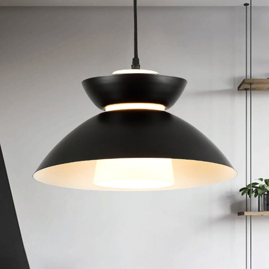 Iron Flare Pendant Light with Matte Glass Shade - Simple 1 Bulb Design in Black/Coffee