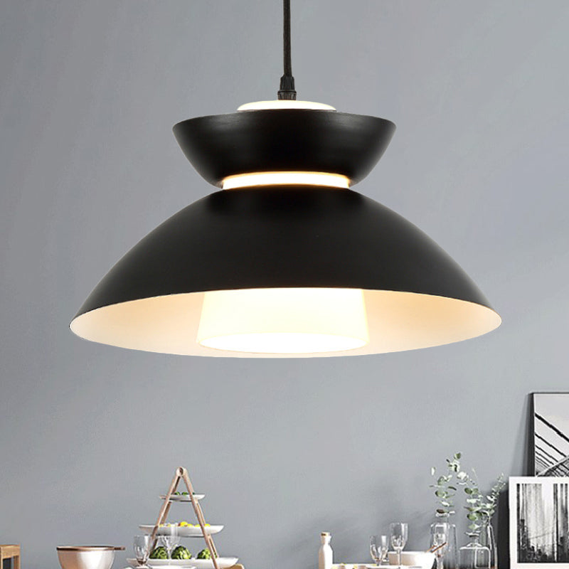 Iron Flare Pendant Light with Matte Glass Shade - Simple 1 Bulb Design in Black/Coffee