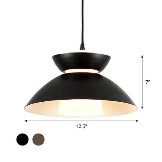 Iron Flare Pendant Light with Matte Glass Shade - Simple 1 Bulb Design in Black/Coffee