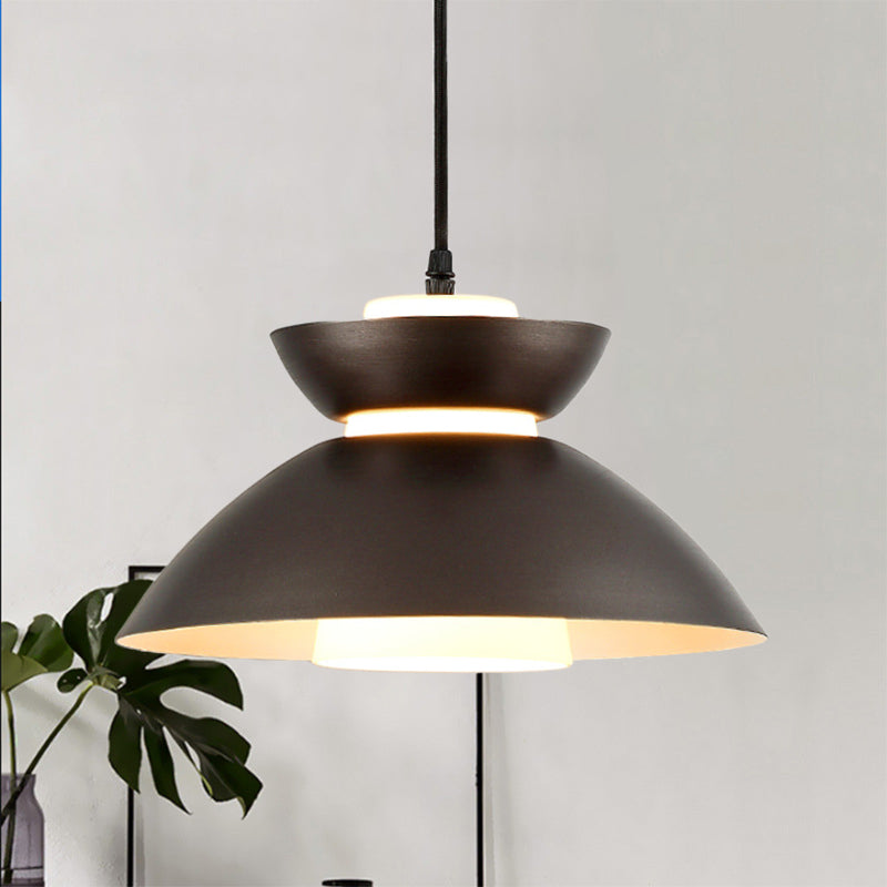 Iron Flare Pendant Light with Matte Glass Shade - Simple 1 Bulb Design in Black/Coffee