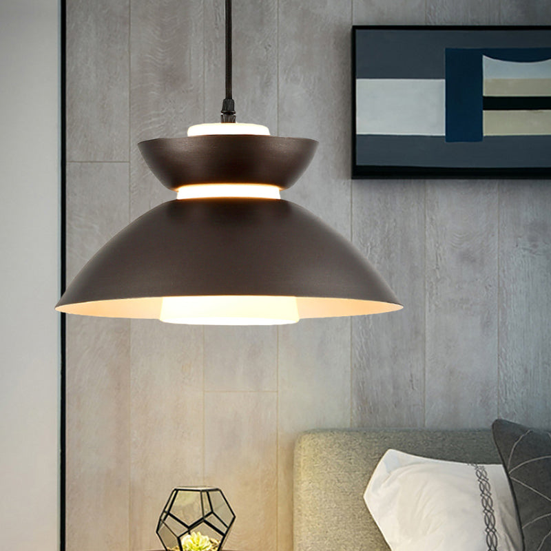 Iron Flare Pendant Light with Matte Glass Shade - Simple 1 Bulb Design in Black/Coffee