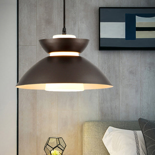 Iron Flare Pendant Light with Matte Glass Shade - Simple 1 Bulb Design in Black/Coffee