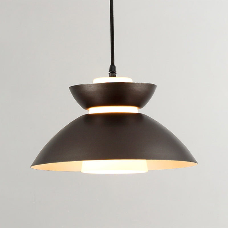 Iron Flare Pendant Light with Matte Glass Shade - Simple 1 Bulb Design in Black/Coffee