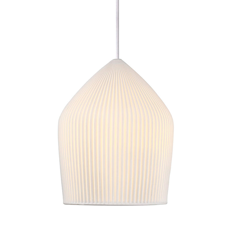 Sleek Single Suspension Pendant Light: Prismatic Glass Cloche Hanging Lamp Kit in White