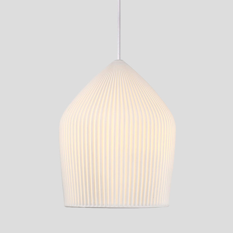 Sleek Single Suspension Pendant Light: Prismatic Glass Cloche Hanging Lamp Kit in White