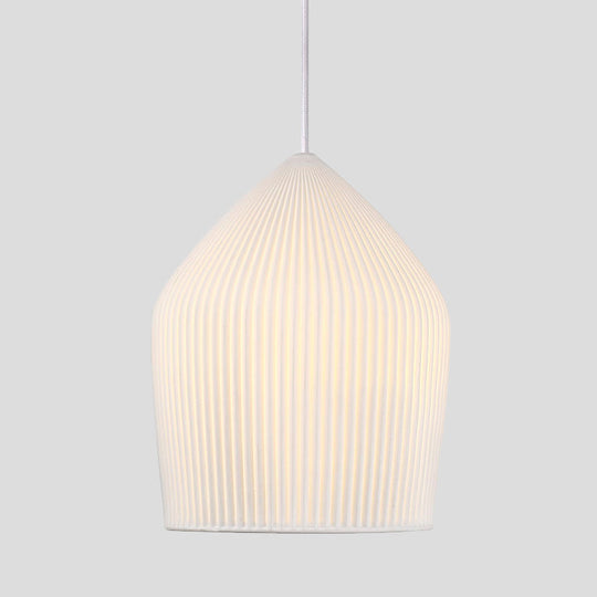 Sleek Single Suspension Pendant Light: Prismatic Glass Cloche Hanging Lamp Kit in White