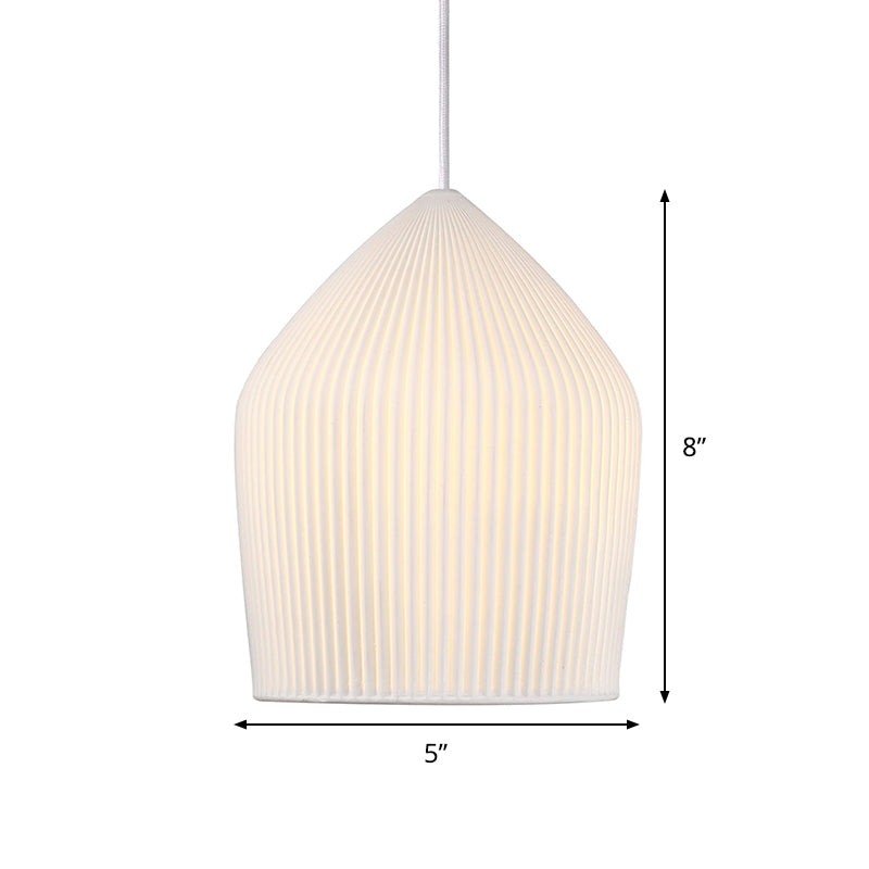 Sleek Single Suspension Pendant Light: Prismatic Glass Cloche Hanging Lamp Kit in White