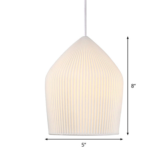 Sleek Single Suspension Pendant Light: Prismatic Glass Cloche Hanging Lamp Kit in White