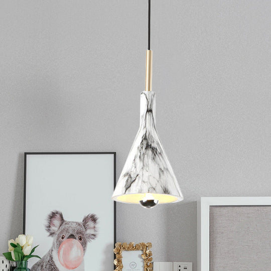 Marble Design 1-Light Hanging Pendant with Black & White Resin Cone Shade