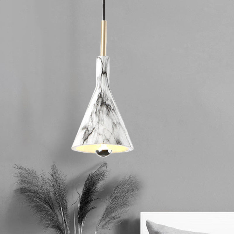 Marble Design 1-Light Hanging Pendant with Black & White Resin Cone Shade