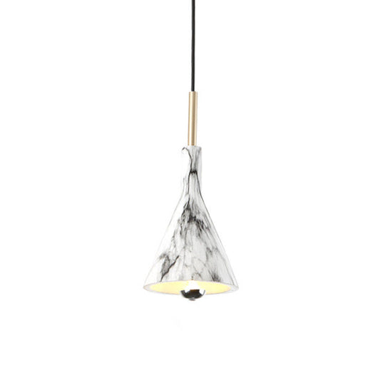 Marble Design 1-Light Hanging Pendant with Black & White Resin Cone Shade